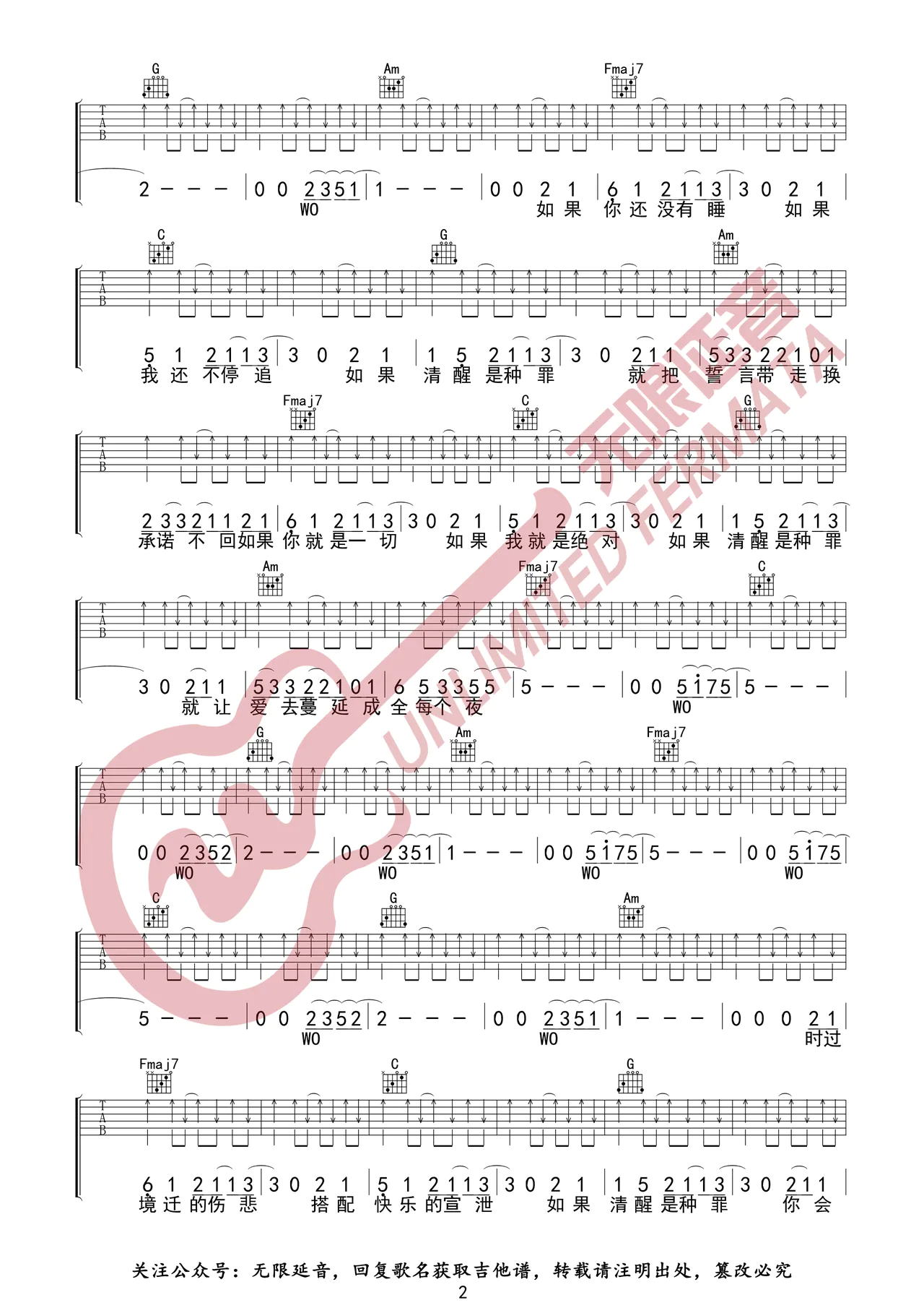 Take Me to the Nightlife Guitar Sheet Music_Sue the Five_High-Definition Playing Sheet Music in the Key of C Illustration 2